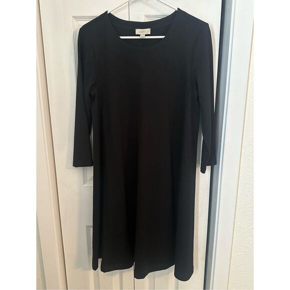 Loft Outlet Women's Crew Neck 3/4 Sleeve Fit & Flare Dress Black Size Medium - Picture 1 of 7